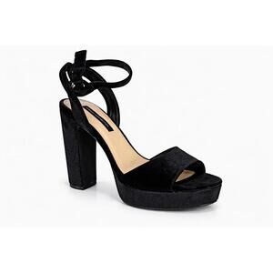 French Connection Black Velvet Platform Block Heel Sandals Size 9 NWB